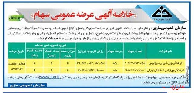  تحلیل ایران -آگهی مزایده پرسپولیس و استقلال منتشر شد