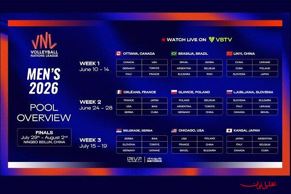  تحلیل ایران -برنامه مسابقات ایران در لیگ ملت‌های والیبال ۲۰۲۶ اعلام شد